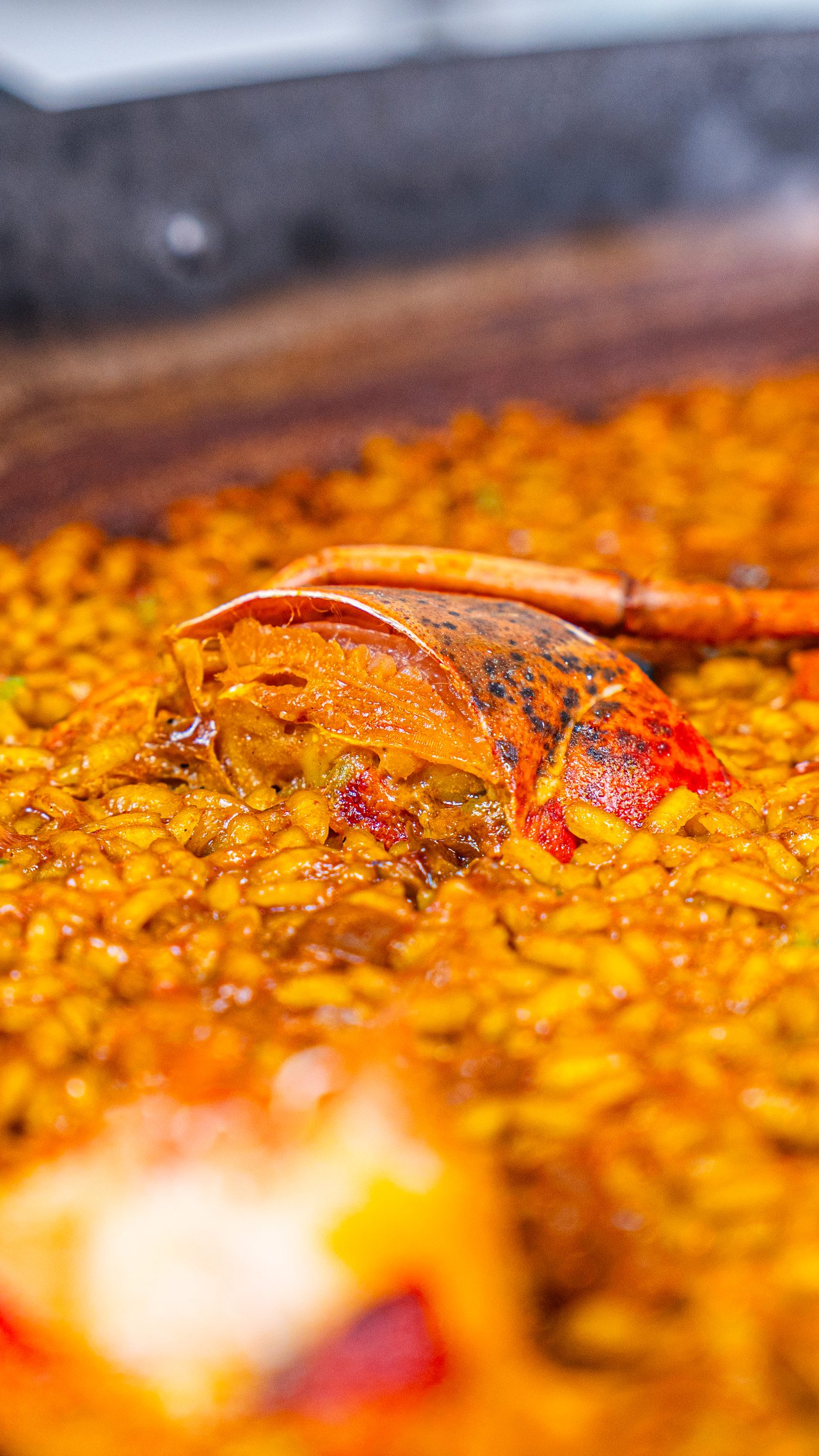 Bogavante fresco sobre el arroz